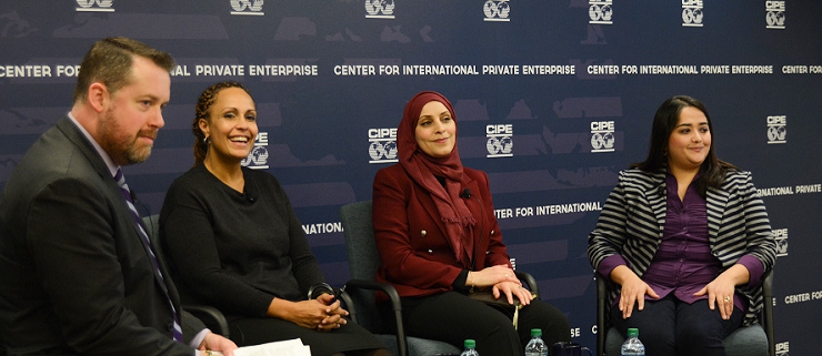 From left: John Morrell, Eli Webb, Hajar Al-Kuhtany, and Muzhgan Wafiq Alokozai